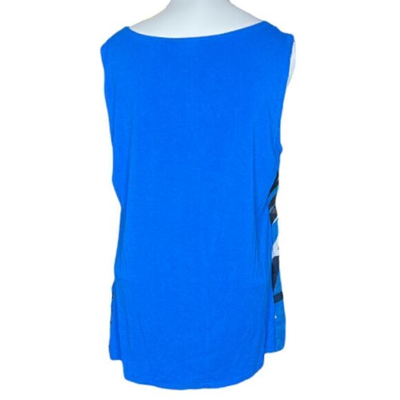 New York & Co Large bright blue abstract sheer overlay top - Picture 3 of 6